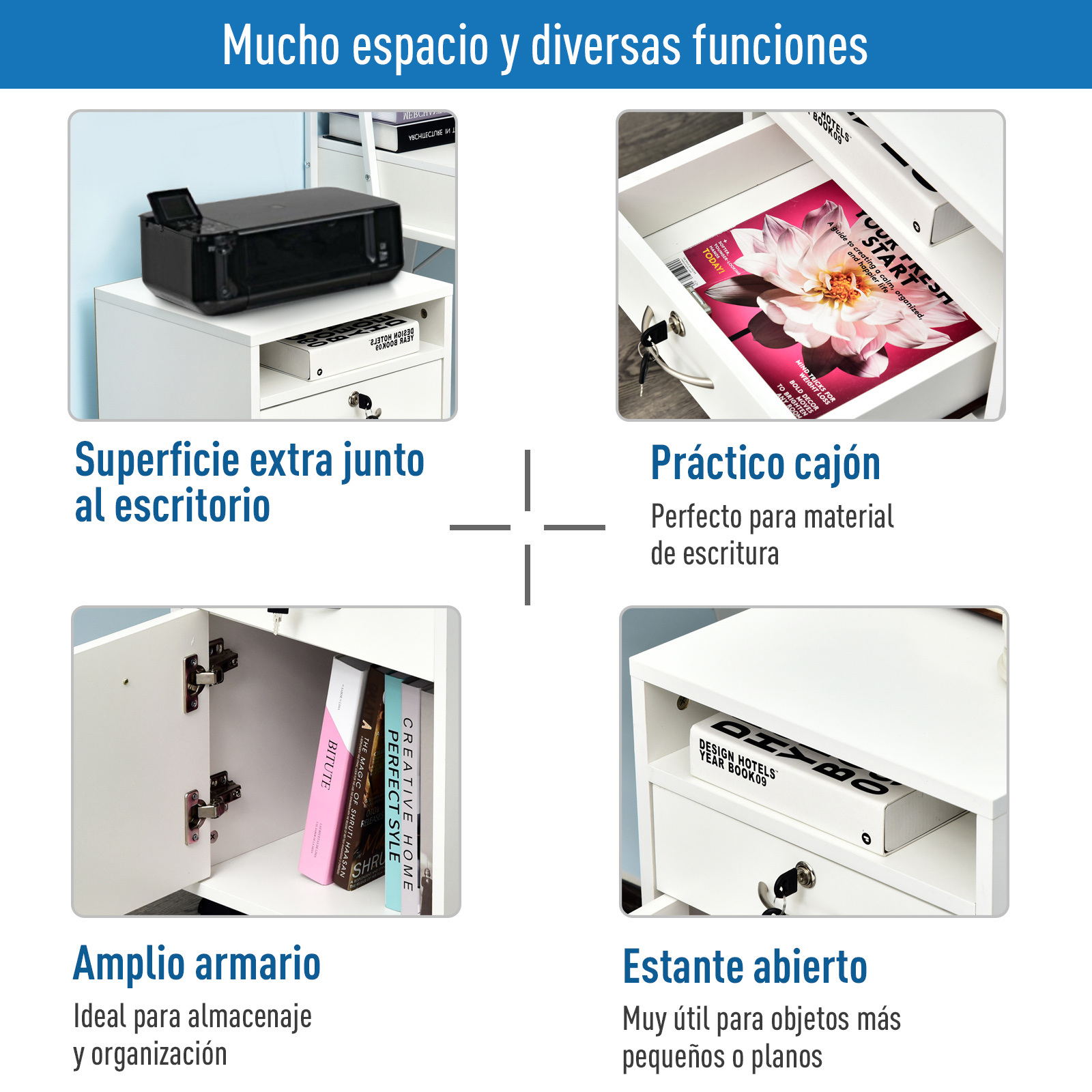 Cajonera para Oficina con Cajón Cerradura Estante Abierto Armario